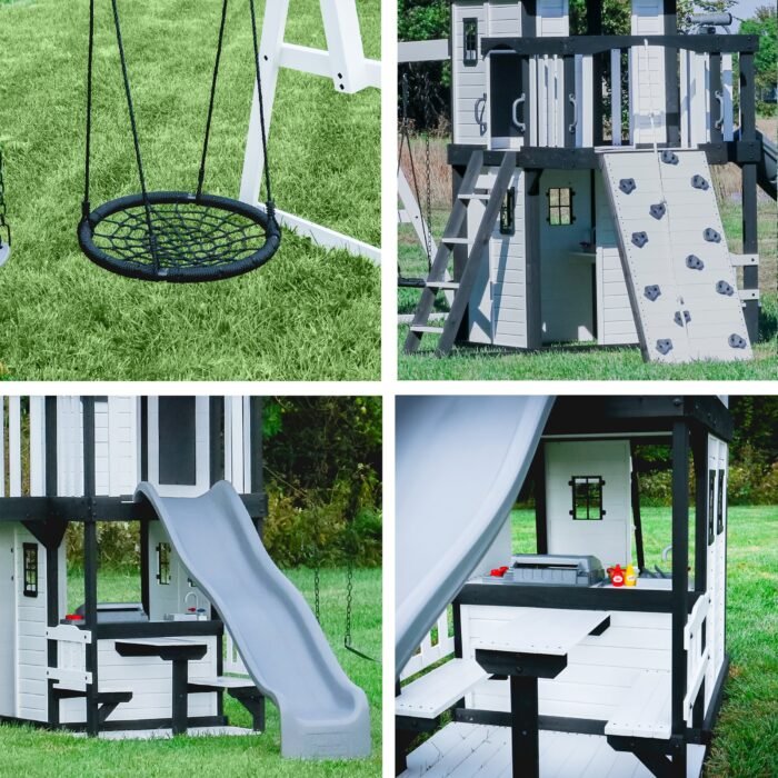 Backyard Discovery Canyon Creek Heavy-Duty Wooden Swing Set - White - Image 3