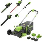 Greenworks 60V 25" Dual Blade Self-Propelled Mower 5-pc Combo Kit, (3) 4.0 Ah Batteries, (1) Single Port Chargers and (1) Dual-Port Charger