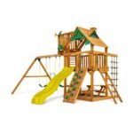 Gorilla Playsets Chateau w/ Sky Loft Heavy-Duty Wooden Swing Set - Green - Wood Roof + Sky Loft (with Professional Assembly)