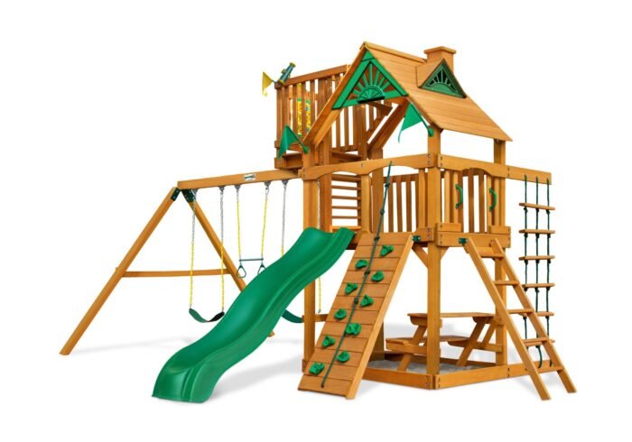 Gorilla Playsets Chateau w/ Sky Loft Heavy-Duty Wooden Swing Set - Image 3
