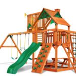 Gorilla Playsets Navigator w/ Sky Loft Heavy-Duty Wooden Swing Set - Wood Roof + Sky Loft