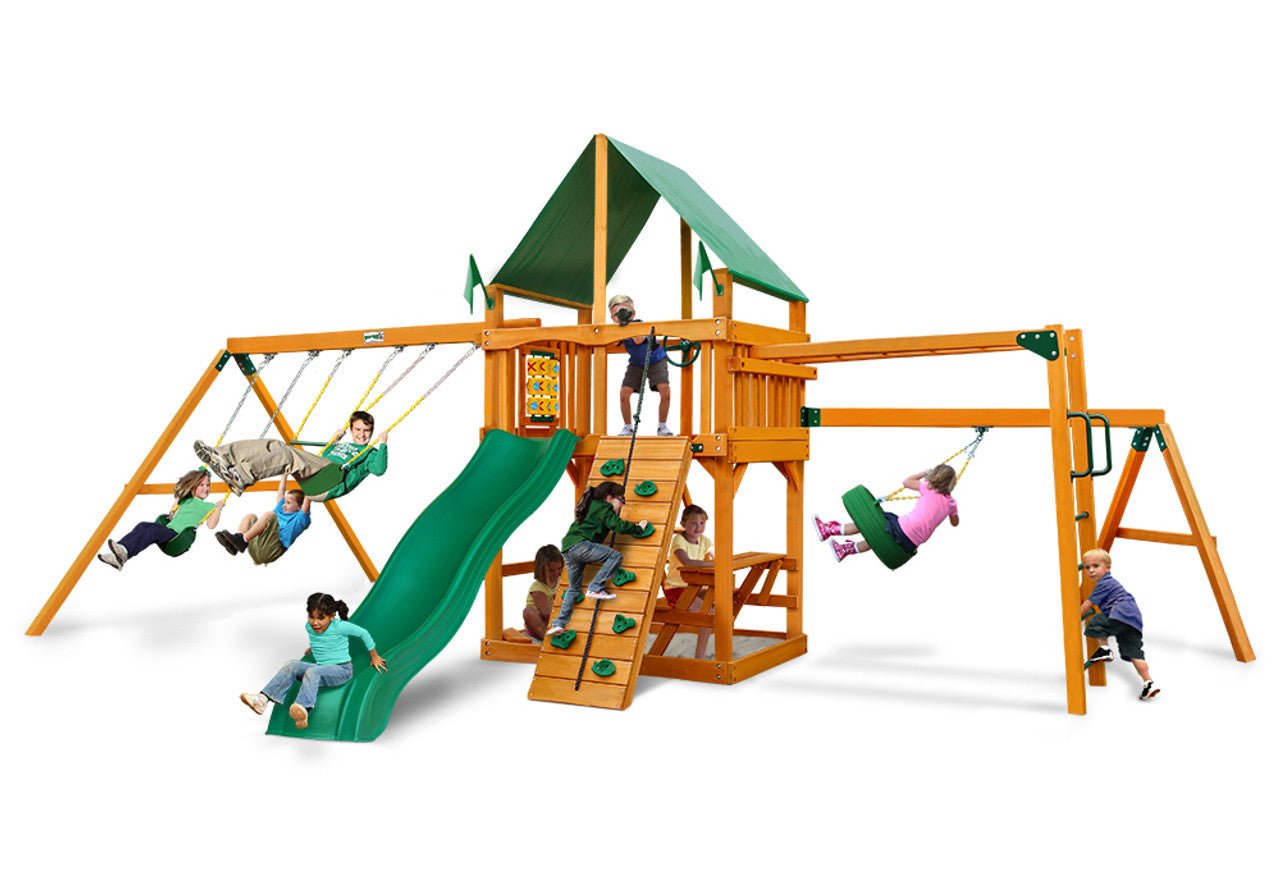 6101_source_1699364288-3.jpg Gorilla Playsets Homestead Heavy-Duty Wooden Swing Set for Kids - Wood Roof (with Professional Assembly) - Image 1