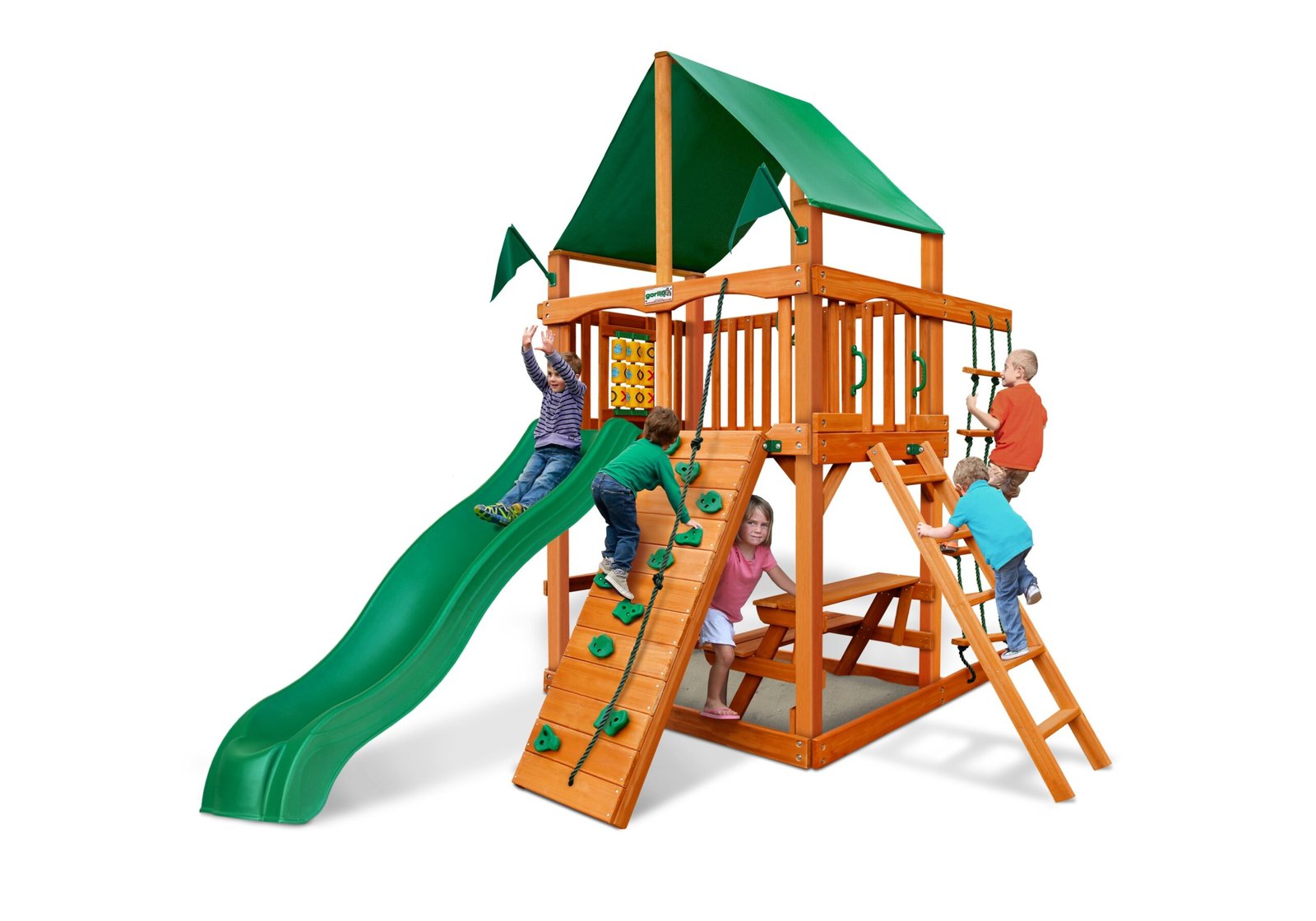 6116_source_1700140891-scaled-4.jpg Gorilla Playsets Chateau Tower Heavy-Duty Wooden Swing Set - Treehouse Roof - Image 1