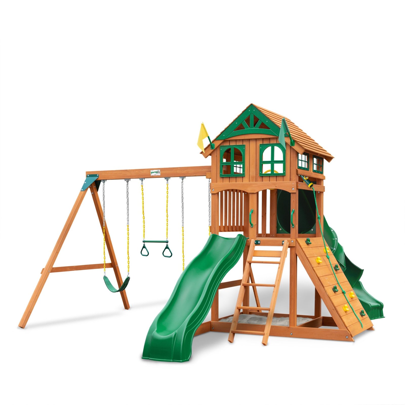 6152_source_1703170284-scaled-3.jpg Gorilla Playsets Outing w/ Tube Slide Heavy-Duty Wooden Swing Set - Vinyl Canopy (with Professional Assembly) - Image 1