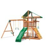 Gorilla Playsets Outing w/ Trapeze Bar Heavy-Duty Wooden Swing Set - Vinyl Canopy (Self-Assembly Kit)