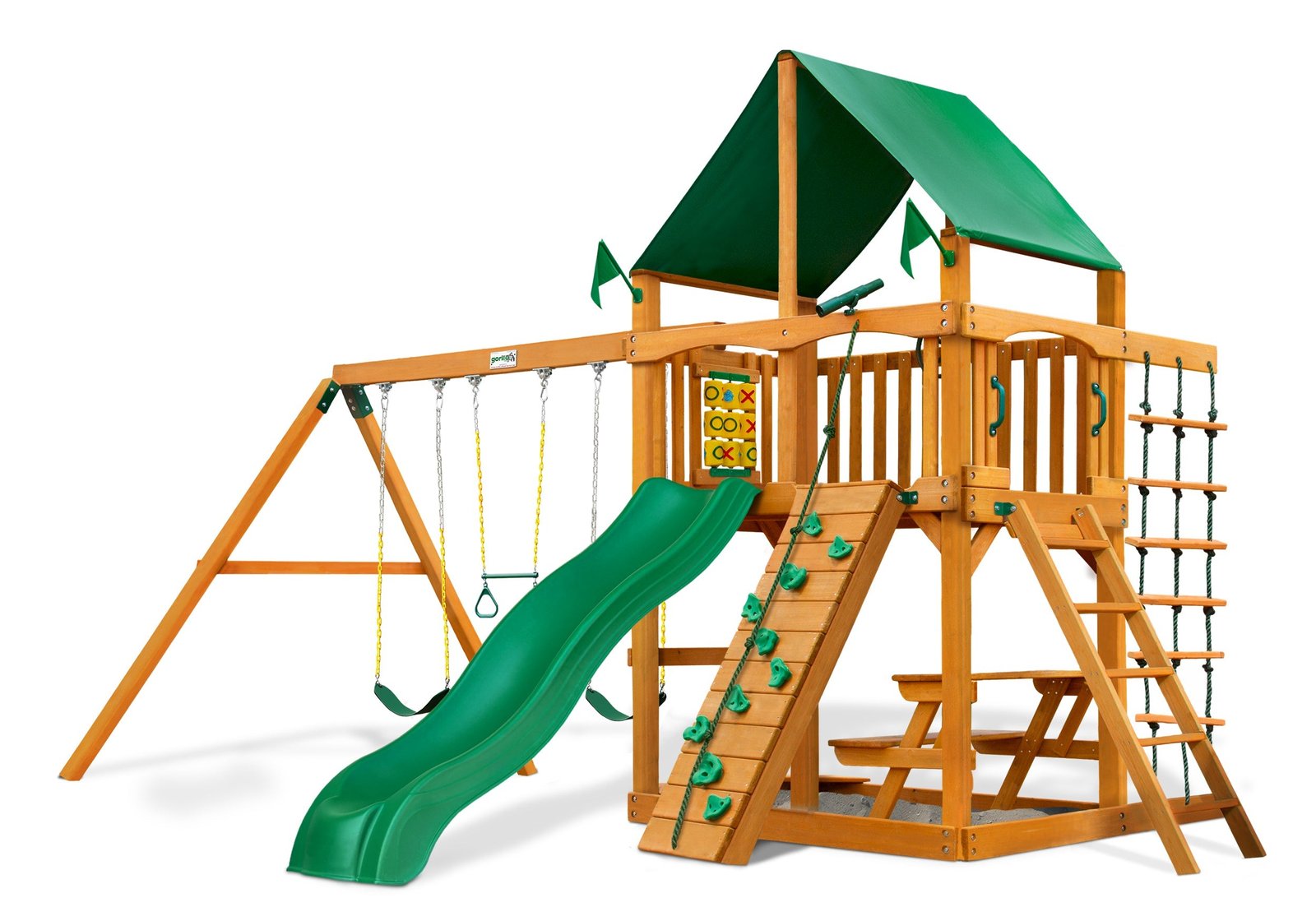 6203_source_1706557088-14.jpg Gorilla Playsets Chateau Heavy-Duty Wooden Swing Set - Yellow - Treehouse Roof + SkyLoft (Self-Assembly Kit) - Image 1