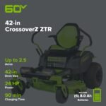Greenworks 60V 42" Electric CrossoverZ Zero Turn Mower with (6) 8 Ah Batteries and (3) Dual Port Turbo Chargers - Image 2