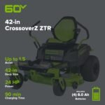 Greenworks 60V 42" Electric CrossoverZ Zero Turn Mower with (4) 8 Ah Batteries and (2) Dual-Port Turbo Chargers - Image 2
