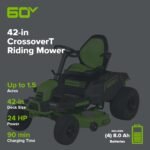 Greenworks 60V 42" Cordless Battery CrossoverT Riding Lawn Mower, (4) 8.0 Ah Batteries and (2) Dual-Port Turbo Chargers - Image 2