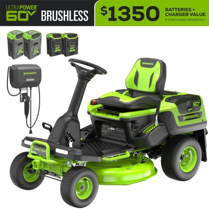 Greenworks 60V 30" CrossoverT Riding Lawn Tractor with (2) 8.0 Ah, (2) 4.0 Ah Batteries & 600-Watt Charger - Image 3