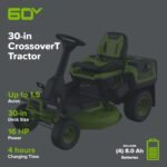 Greenworks 60V 30" CrossoverT Riding Lawn Tractor with (4) 8.0 Ah Batteries and 600-Watt Charger - Image 2