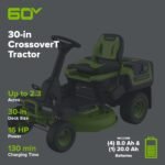 Greenworks 60V 30" CrossoverT Riding Lawn Tractor, Bagger Included, (4) 8.0 Ah (1) 20.0Ah Batteries and 600-Watt Charger - Image 2