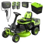Greenworks 60V 30" CrossoverT Riding Lawn Tractor, Bagger Included, (4) 8.0 Ah (1) 20.0Ah Batteries and 600-Watt Charger
