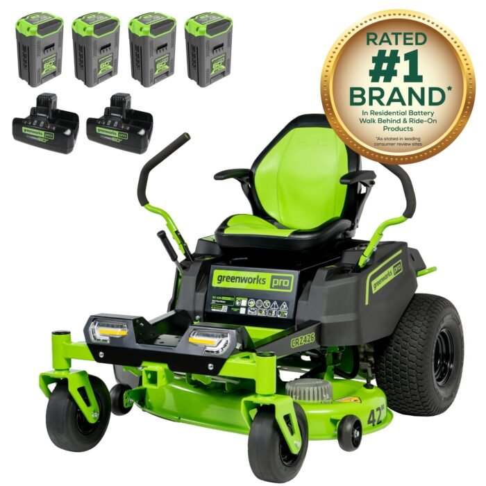 Greenworks 60V 42" Electric CrossoverZ Zero Turn Mower with (4) 8 Ah Batteries and (2) Dual-Port Turbo Chargers - Image 3