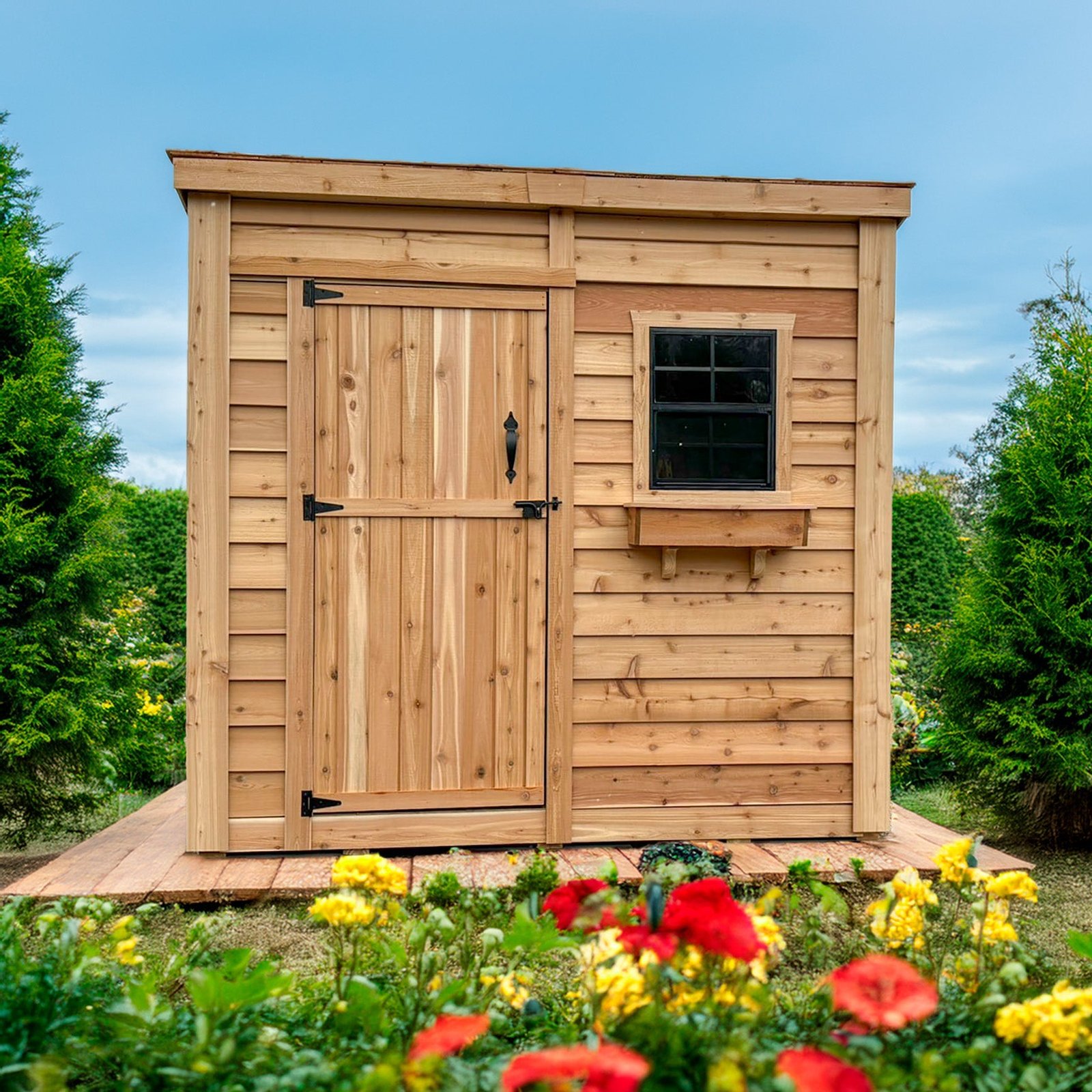 GS84-S-CEDAR_AI-2.jpg Outdoor Living Today 8' x 4' GardenSaver Storage Shed - Single Door - Metal Roof - Image 1