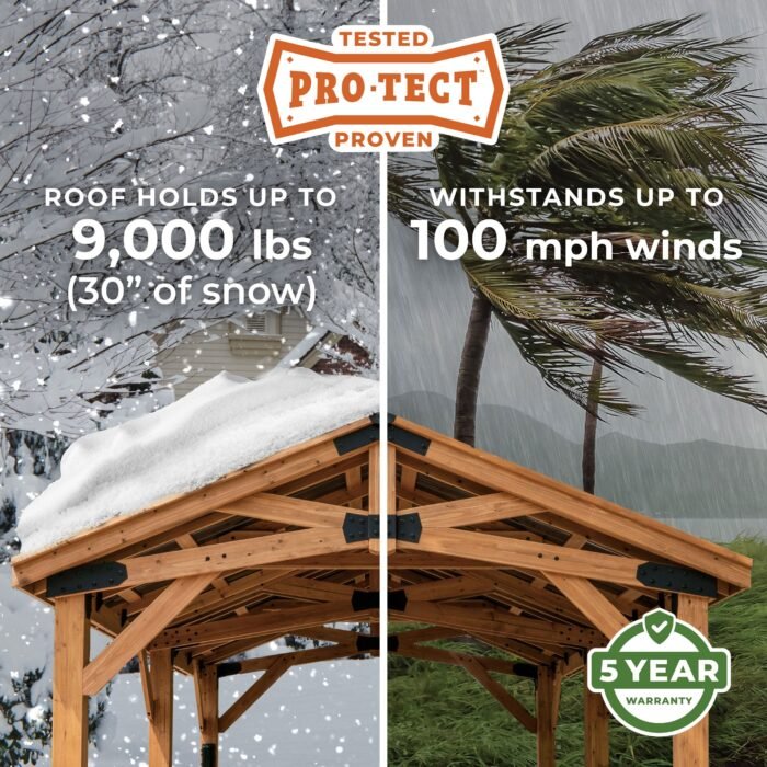 Backyard Discovery 14' x 12' Norwood Hardtop Steel Roof Cedar Wood Gazebo - Image 3