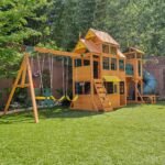 KidKraft Bear Cave Lodge Swing Set - Wooden Outdoor Playset - Image 3