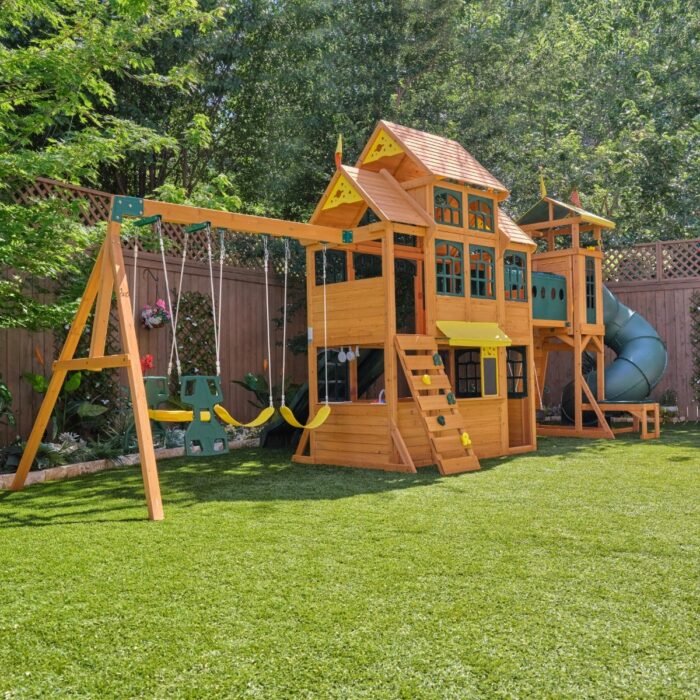 KidKraft Bear Cave Lodge Swing Set - Wooden Outdoor Playset - Image 3
