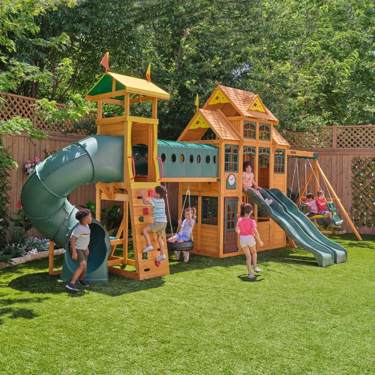 f24870_rsm_01.jpg KidKraft Bear Cave Lodge Swing Set - Wooden Outdoor Playset - Image 1