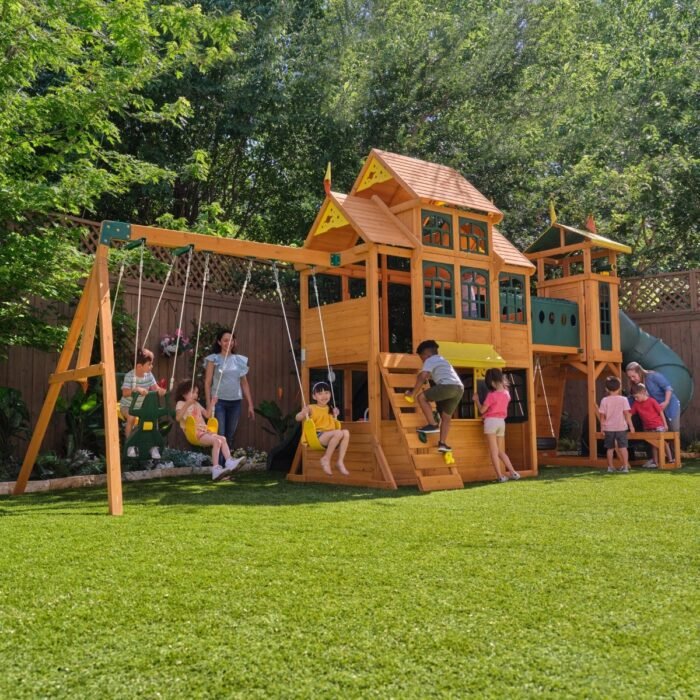 KidKraft Bear Cave Lodge Swing Set - Wooden Outdoor Playset - Image 2