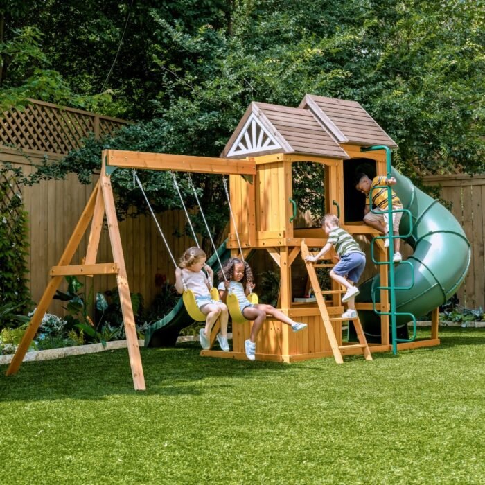 KidKraft Laurel Retreat Swing Set - Wooden Outdoor Playset - Image 2